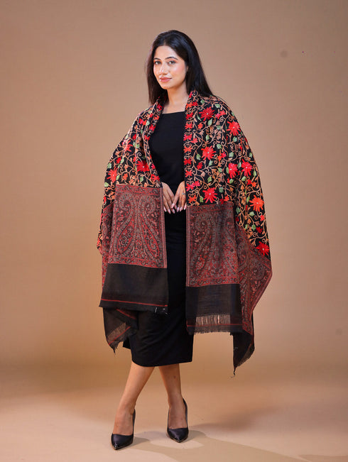 Women's Aari Embroidery Wool Stole